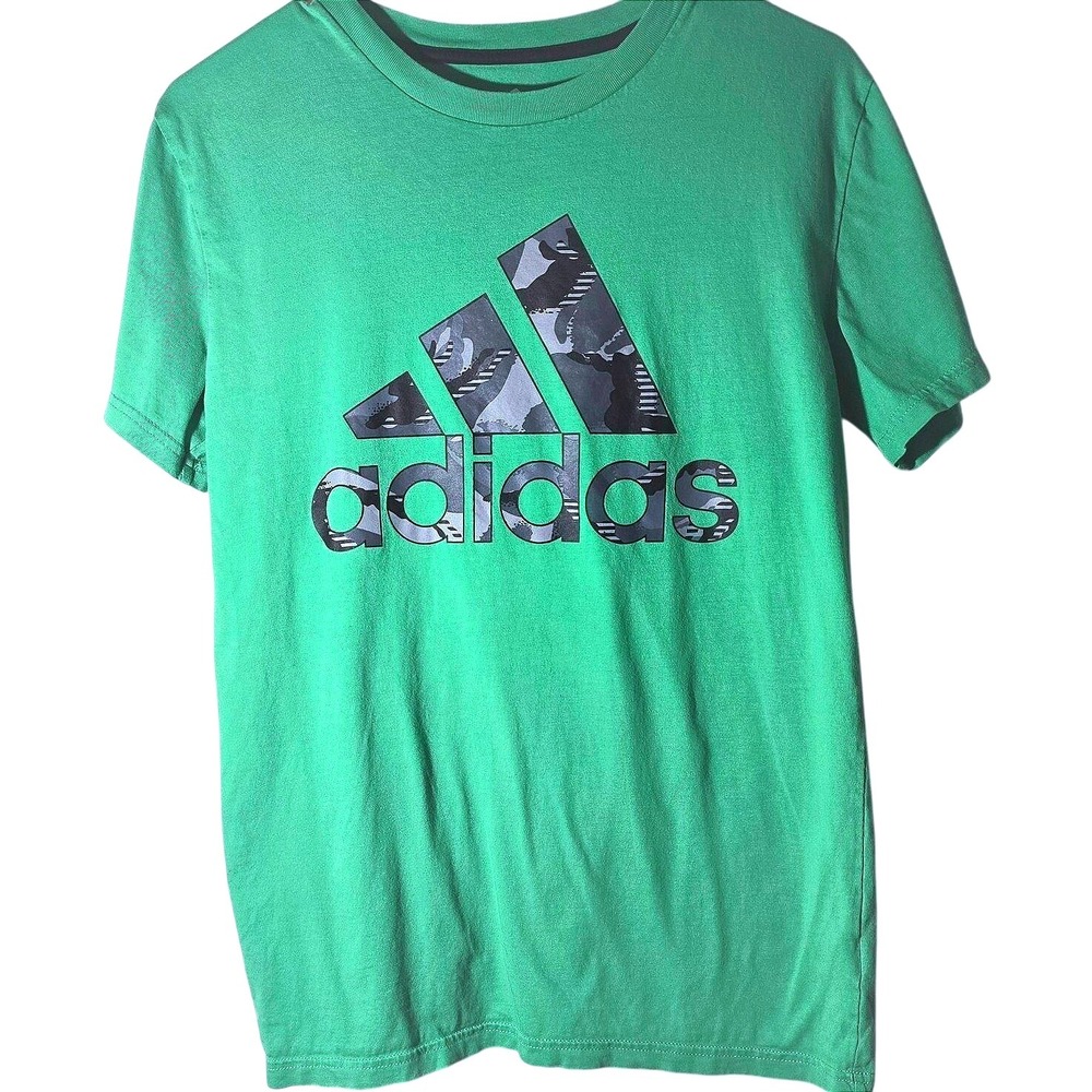 Adidas Shirt Youth Large (14-16) Camouflage Logo GREEN T-Shirt Short‎ Sleeve